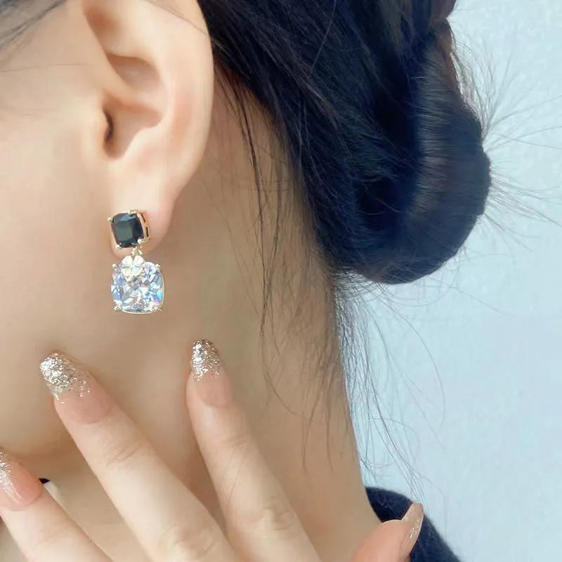 Asymmetrical black and white crystal earrings for women 2023 luxury korean accessories