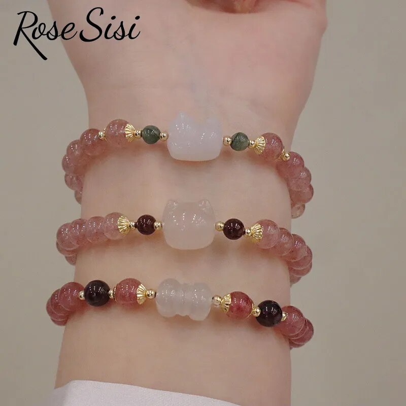 Rose sisi natural strawberry crystal bracelet for women new Chinese temperament bracelets friendship gift sweet girl heart