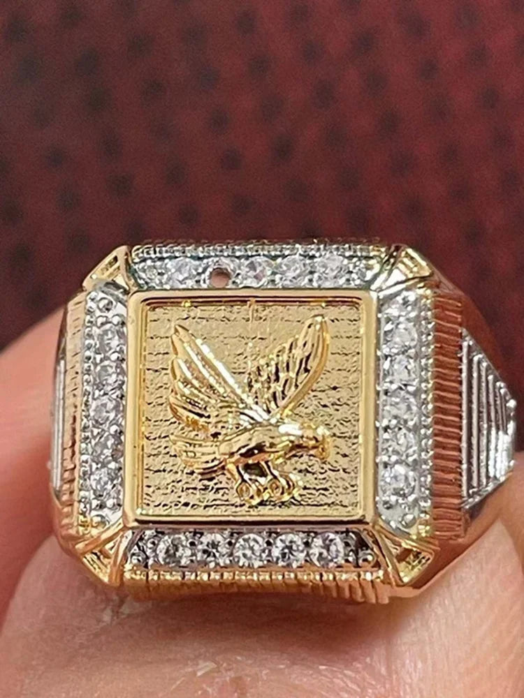 2023 Ring Male Korean Fashion Gothic Accessories Elegant Men's Electroplating Eagle Peripheral Diamond-Studded Ring Gold Jewelry