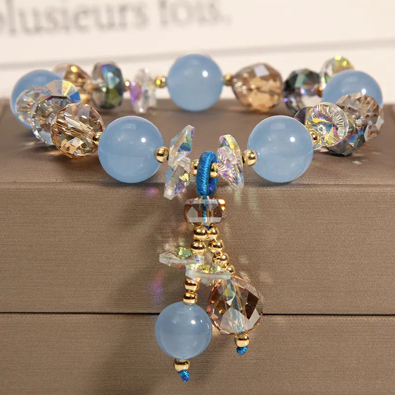 Korean style fashion fresh crystal bracelet female student Navy Crystal Pearl Crystal Pendant wrist bracelets for woman jewelry