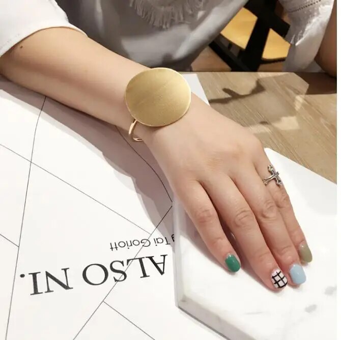 2023 Korean Open Brushed Big Round Charm Bracelets Bangles for Women Girls Geometric Open Bangles Office Lady Daily Jewelry