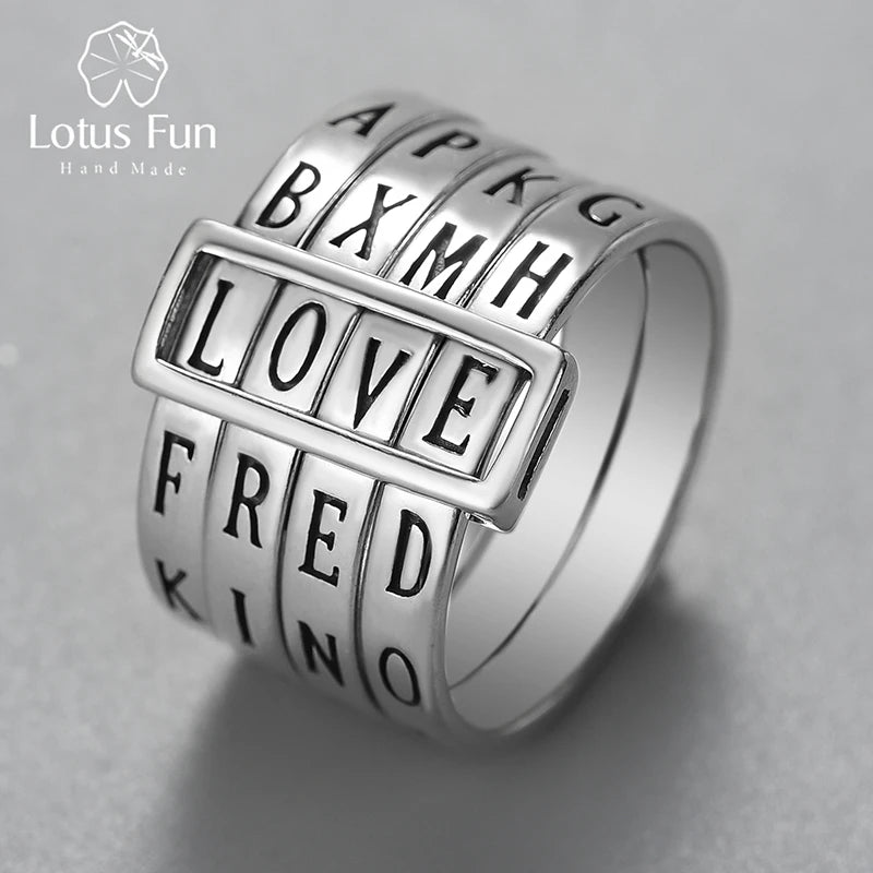 Lotus Fun Real 925 Sterling Silver Natural Handmade Fine Jewelry Rotatable Ring Can Make Different Words Rings for Women Bijoux