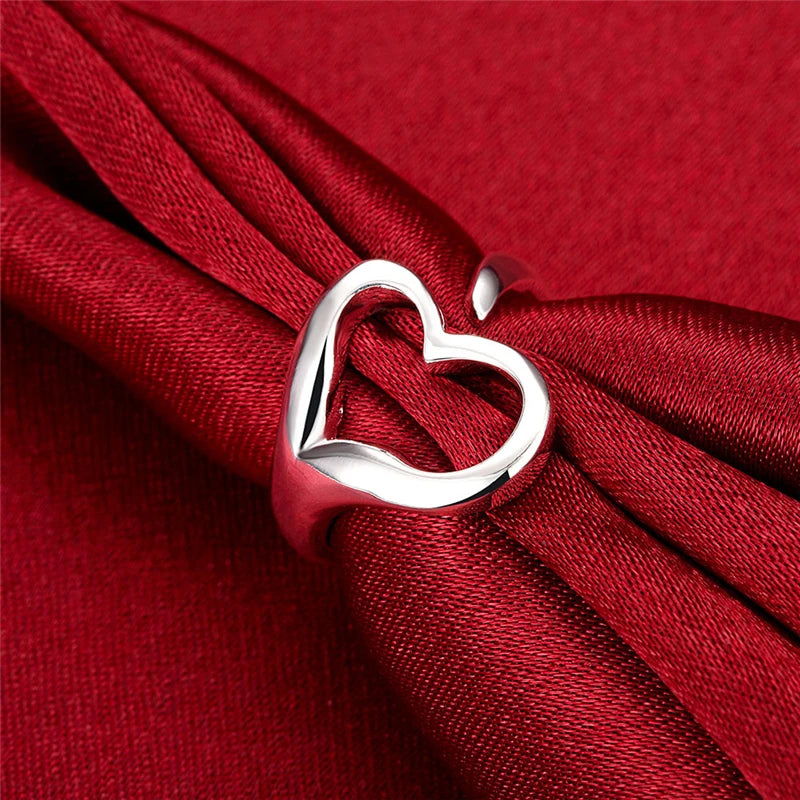 DOTEFFIL 925 Sterling Silver Heart-Shaped Open Ring For Women Wedding Engagement Party Jewelry