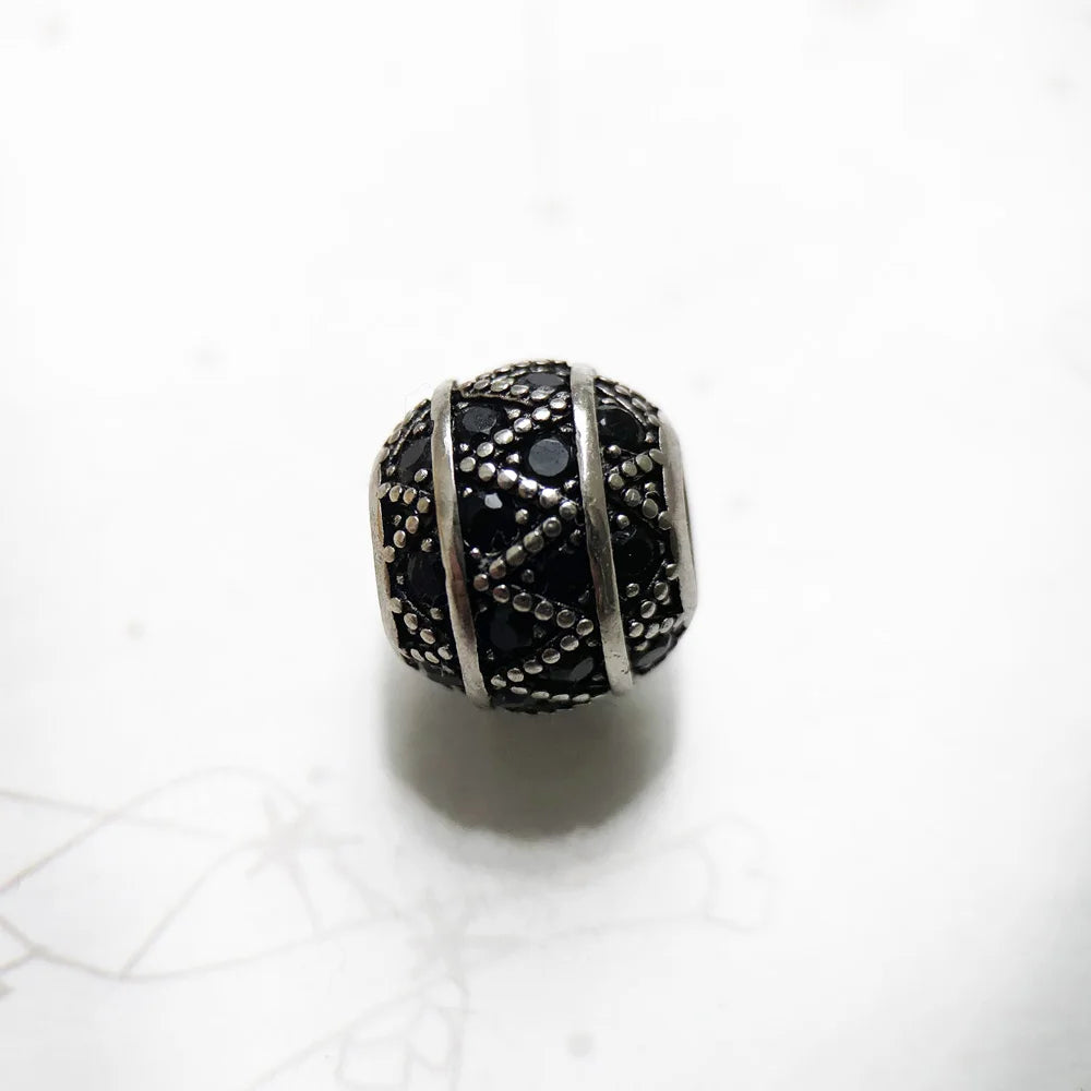Beads Black Zig Zag Micro Pave Ball Charm For Women DIY Fine Jewelry Making Silver Sterling Europe Fashion Gift