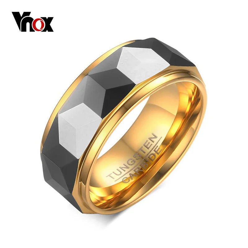 VNOX 100% Tungsten Men Ring Wedding Male Jewelry Gold Color 8mm Width Dropshipping