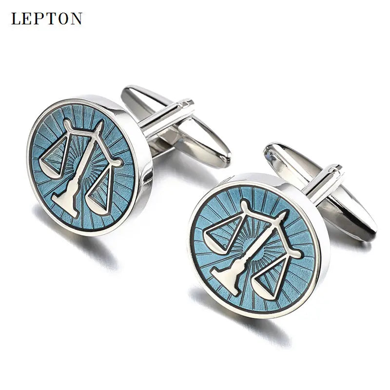 Hot Sale Libra Scales Cufflinks Lepton Stainless Steel Round balance Cuff links for Mens Shirt Studs Gift Lawyer Relojes gemelos