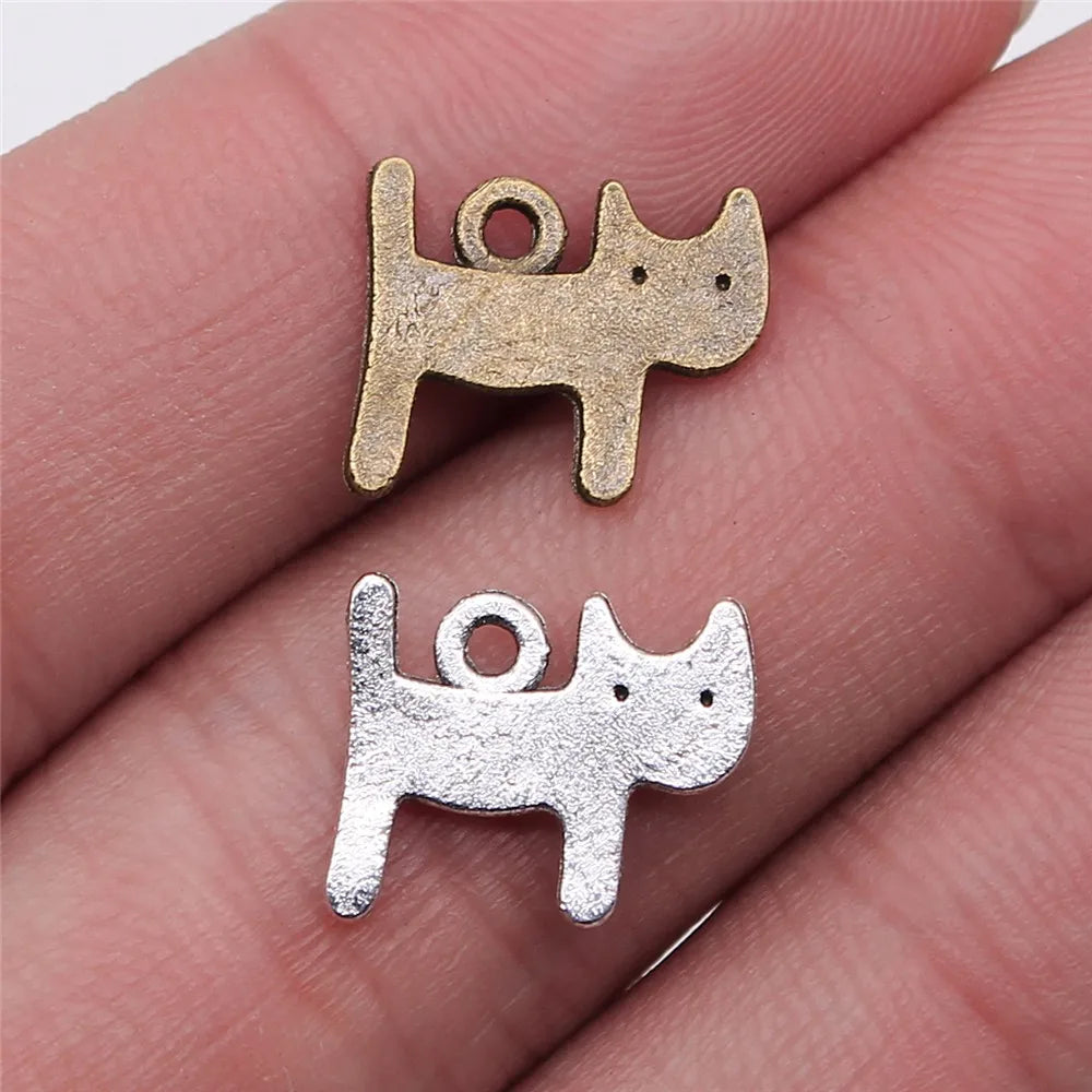 WYSIWYG 20pcs 14x12mm Pendant Small Cat Kawaii Cat Charm Pendants For Jewelry Making Antique Silver Color Cute Cat Pendants