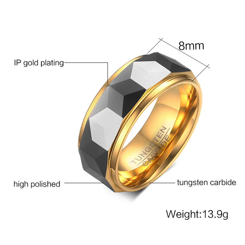 VNOX 100% Tungsten Men Ring Wedding Male Jewelry Gold Color 8mm Width Dropshipping