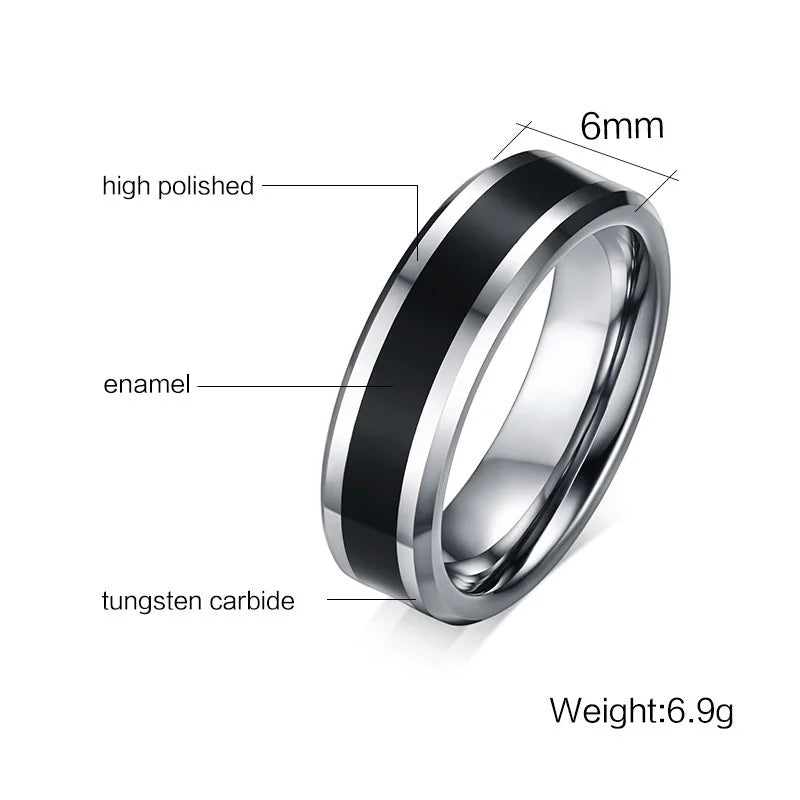 Vnox Men's Tungsten Wedding Bands Ring Thin Black Line Engagement Ring USA  Male Jewelry 6MM Wide