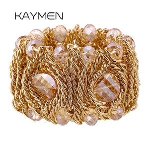 KAYMEN Fashion Crystal Bracelet Elastic Bangle for Women Handmade Bohemian Statement Charm Bracelet Cocktail Party Jewelry