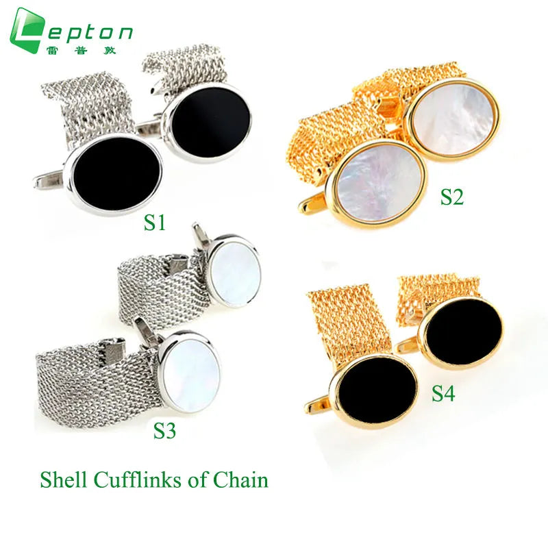 Mens Shell Cufflinks Gold Color Plated Lepton High Quality Chain Cuff links for men Romantic Wedding Groom Shirt Dress Cufflink