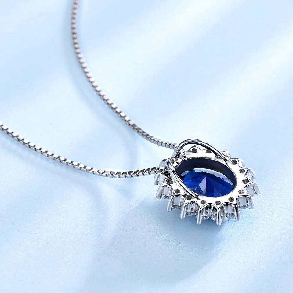 UMCHO Blue Sapphire Necklaces Pendants Princess Diana Genuine 925 Sterling Silver Gemstone Pendant for Women Wedding Party Gift