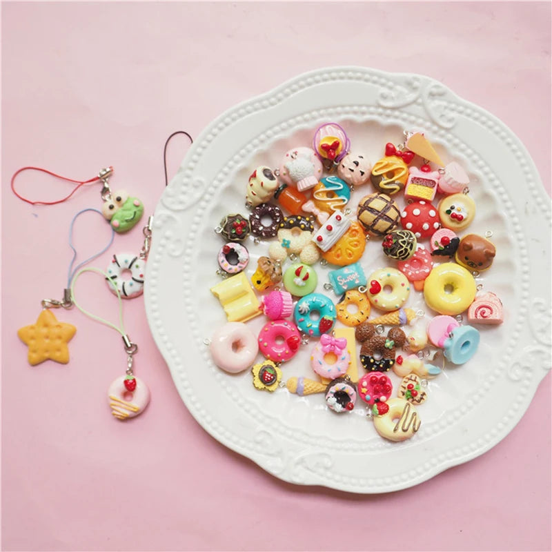 30Pcs/Set Mini Kawaii Mix Resin Food Charms Necklace Donut Cake Ice Cream Pendant For DIY Decoration Keychain Charms