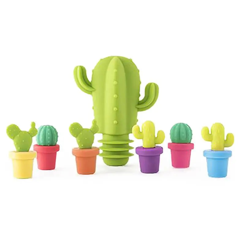 7pcs Silicone Cactus Party Wine Glass Marker Charms Drinking Buddy Cup Identification Cup Labels Tag Signs Bottle Wine Stopper