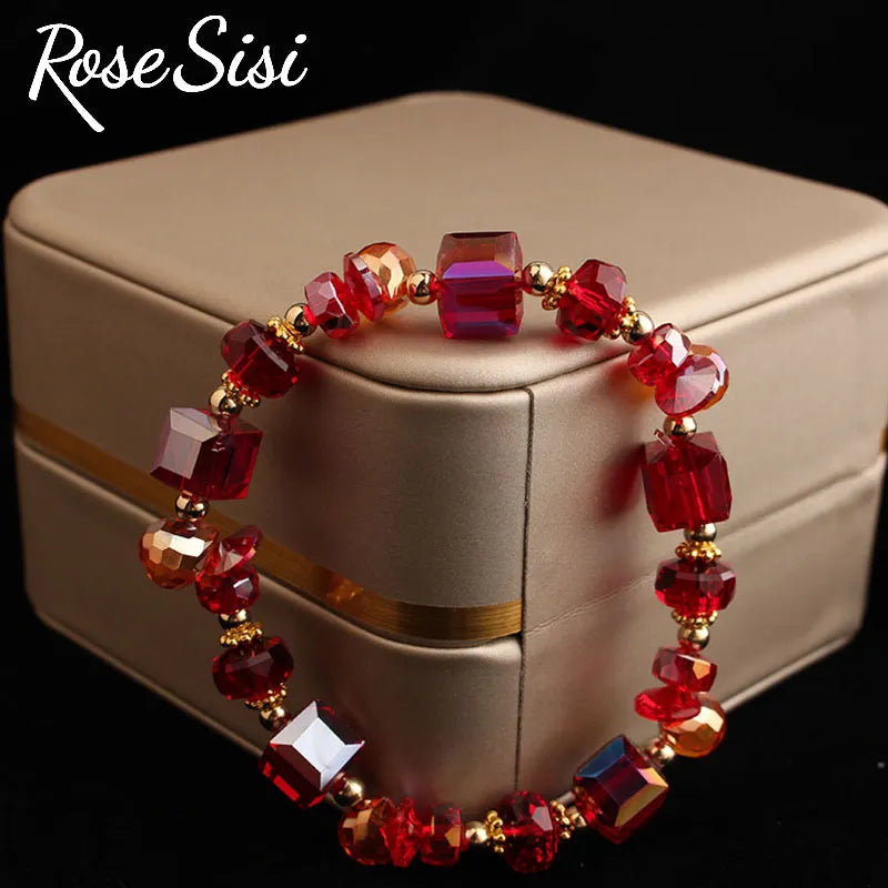 Rose sisi Korean-style handmade Magic Crystal Bracelet for woman bijoux femme beaded bracalets Elastic jewelry for women present
