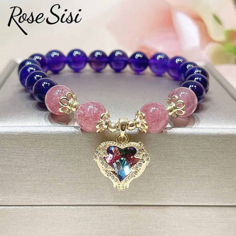 Rose sisi Korean amethyst bracelet for women temperament the heart of the ocean long life lock friendship bracelets jewelry gift