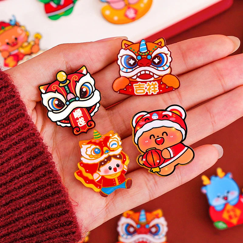 10PCS 2024 Dragon Year Cartoon Acrylic Brooch Clothing Jewelry Accessories Chinese New Year Gift Kawaii Corsage Bag Badge Pin