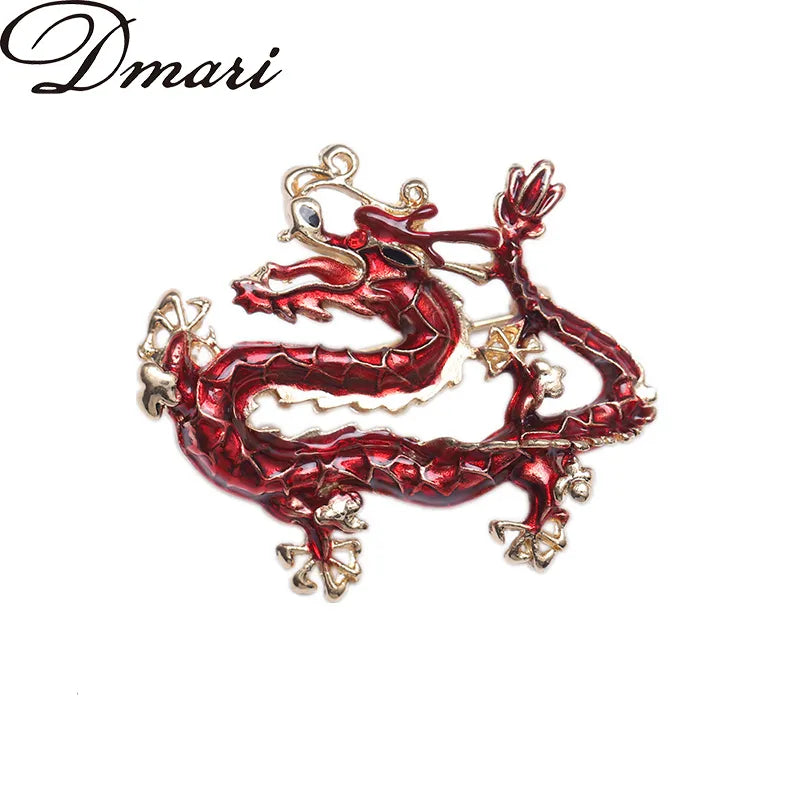 Dmari Women Brooch Chinese Vintage Dragon Badge Enamel Pin Luxury Jewelry Accessories For Women Clothing New Year Gifts
