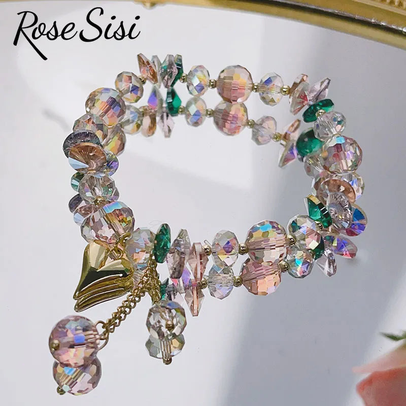 Rose sisi Korean spring and summer female love holiday wind Crystal bracelets purple magic color love metal pendant friends gift