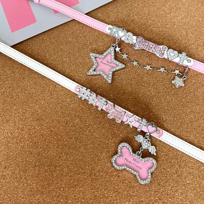 Y2K Choker Crystal Bone Pendant Necklace Kawaii Jewelry Cross Shiny Star Necklace Women Korean Fashion Accessory Punk Harajuku