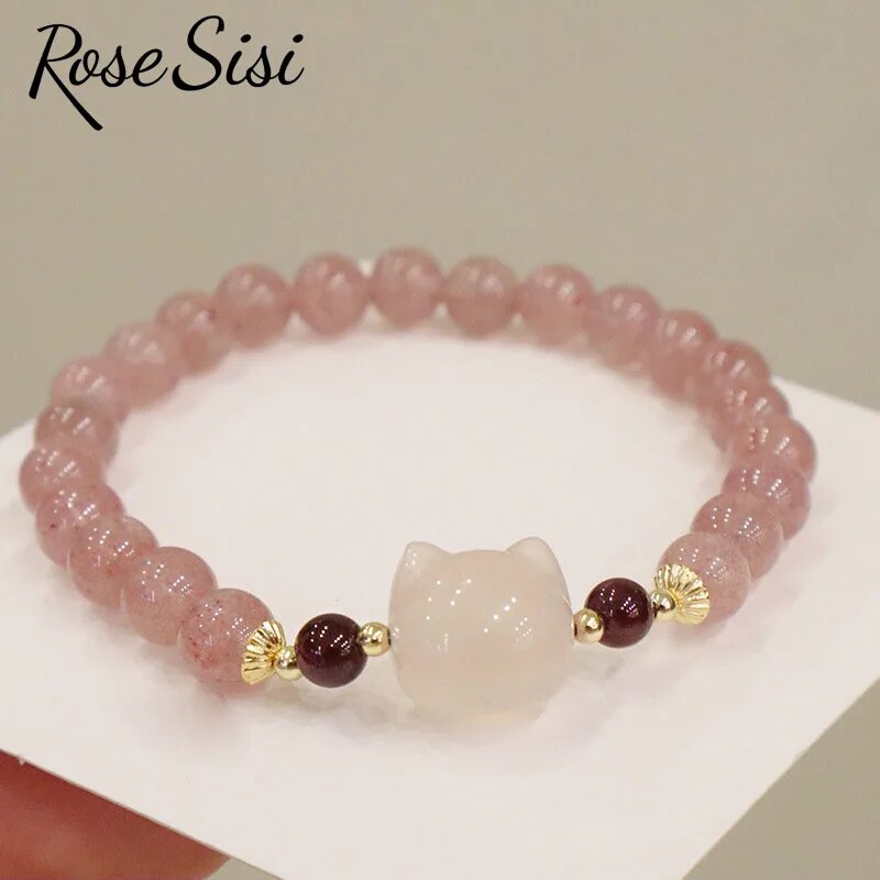 Rose sisi natural strawberry crystal bracelet for women new Chinese temperament bracelets friendship gift sweet girl heart