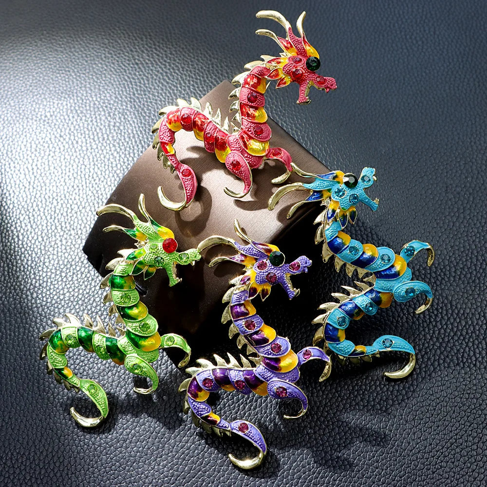 Fashion Spring Festival Chinese Dragon Brooch New Year Zodiac Pin Corsage 5-colors Large High-end Animal Accessories