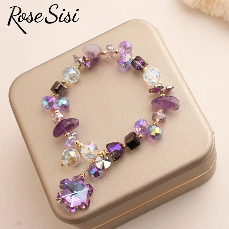 Rose sisi Korean Style Bracelet for women Fashion Jewelry for woman Purple romantic crystal bracelets friendship present