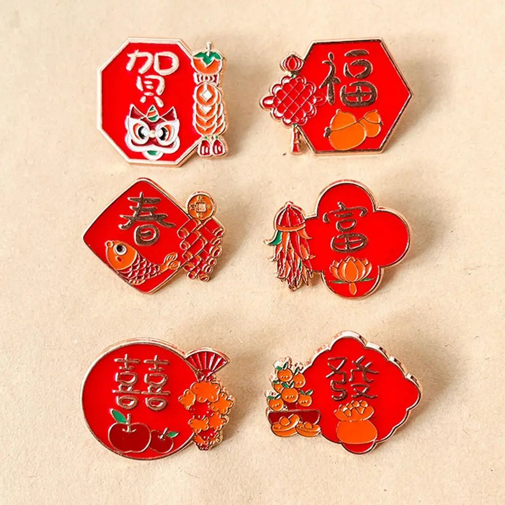 Chinese Style New Year Brooch Backpack Accessories Rich Luck Cartoon Pin Brooch Blessing Joyful 2024 Year Badge Dragon Year
