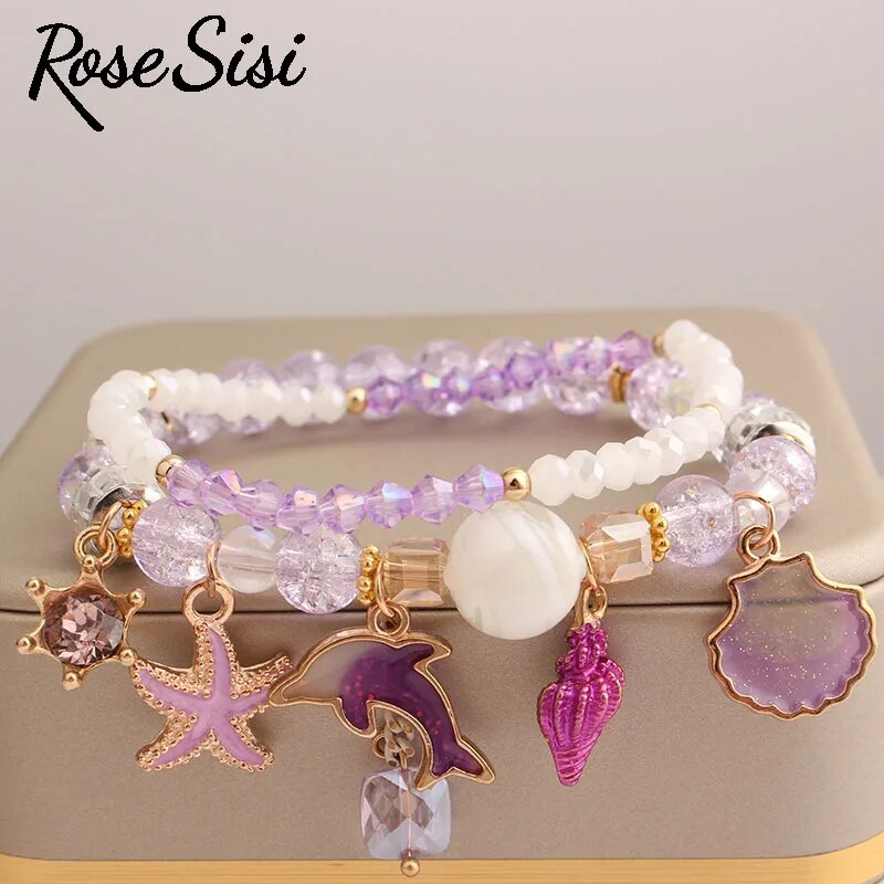 Rose sisi Korean Style fresh holiday style women's bracelet beach shell pendant beads bracelet for women present for girl