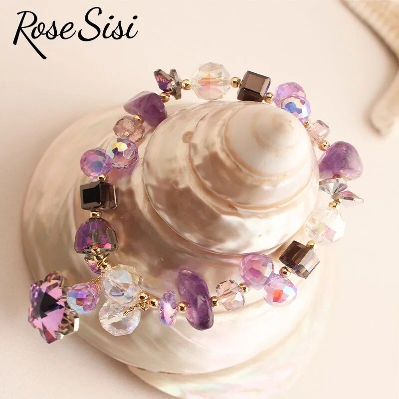 Rose sisi Korean Style Bracelet for women Fashion Jewelry for woman Purple romantic crystal bracelets friendship present