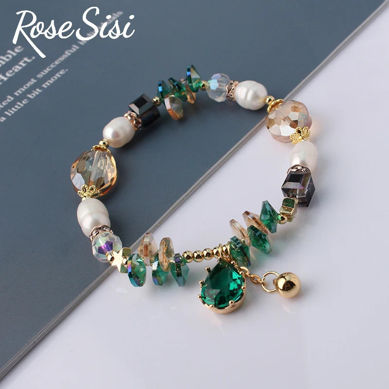 Rose sisi European and American style retro water drop pendant bracelet for women fresh water Pearl Crystal ladies bracelet