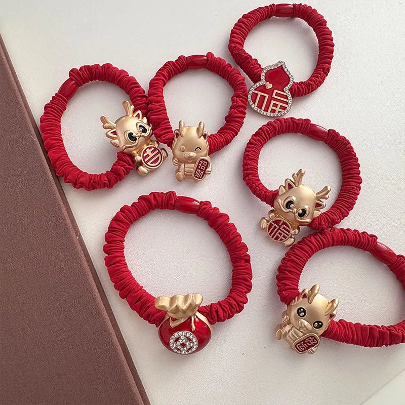 High-End Dragon Year Chinese Style Red Headband 2024 New Lucky Lucky Bag Hair Band Exquisite Hair rope Hair accessories