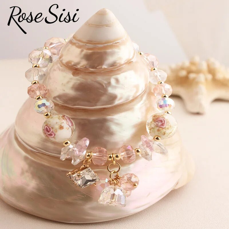 Rose sisi Japanese and Korean lovely colorful crystal bracelet for women charm bracelets Square pendant Woman jewelry for woman