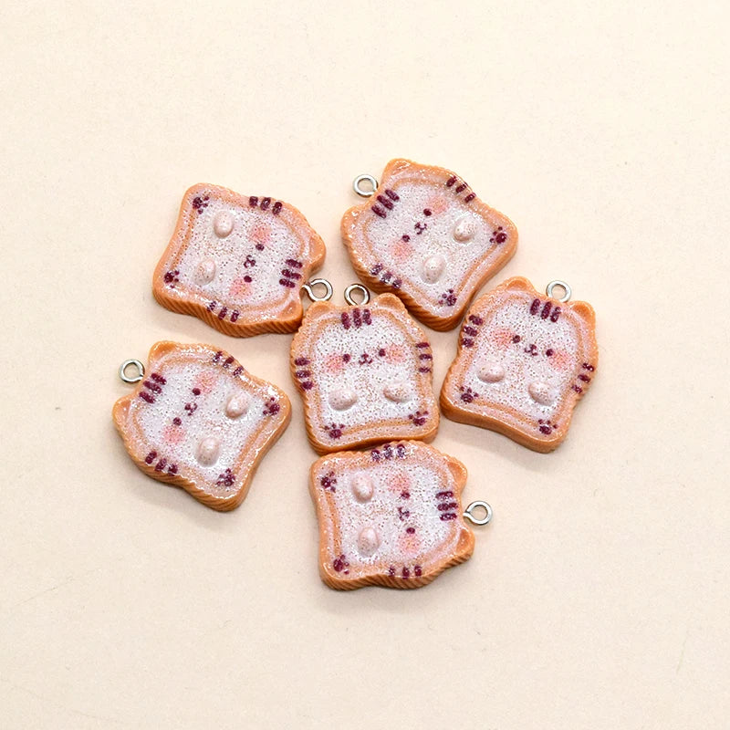 10pcs Animal Shape Bread Cat Resin Charms Kawaii Cute Food Toast Pendant For Earring Keychain Diy Accessory Korea Jewelry Make