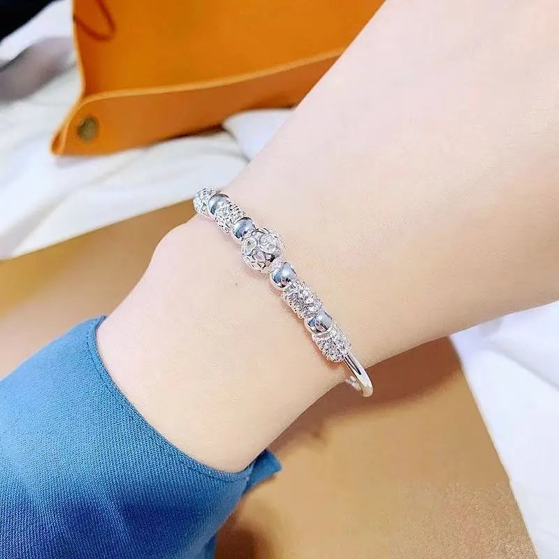 New Korean Fashion Silver Color Lucky beads Bangles for women bracelets Luxury Designer party wedding jewelry gifts