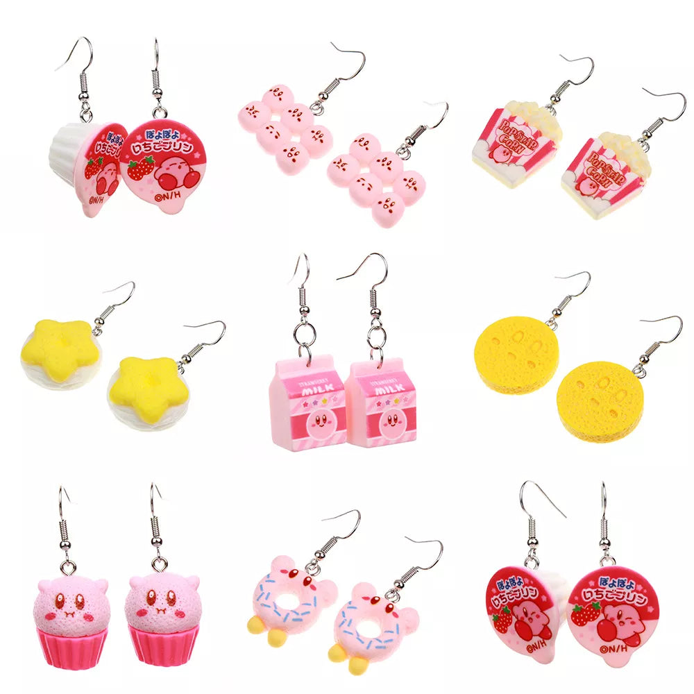 Cartoon Anime Star Kirby Cupcake Big Jelly Pink Creative Resin Earrings DIY Kawaii Handmade Ear Jewelry Accessories Toy Gift