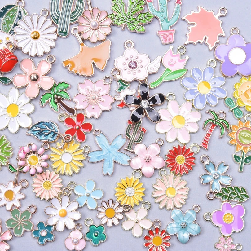 Mix Jewelry Pendants Flowers Charms For Jewelry Making Kawaii Bulk Sunflower Enamel Charm Material Breloque Digen Para Bisuteria