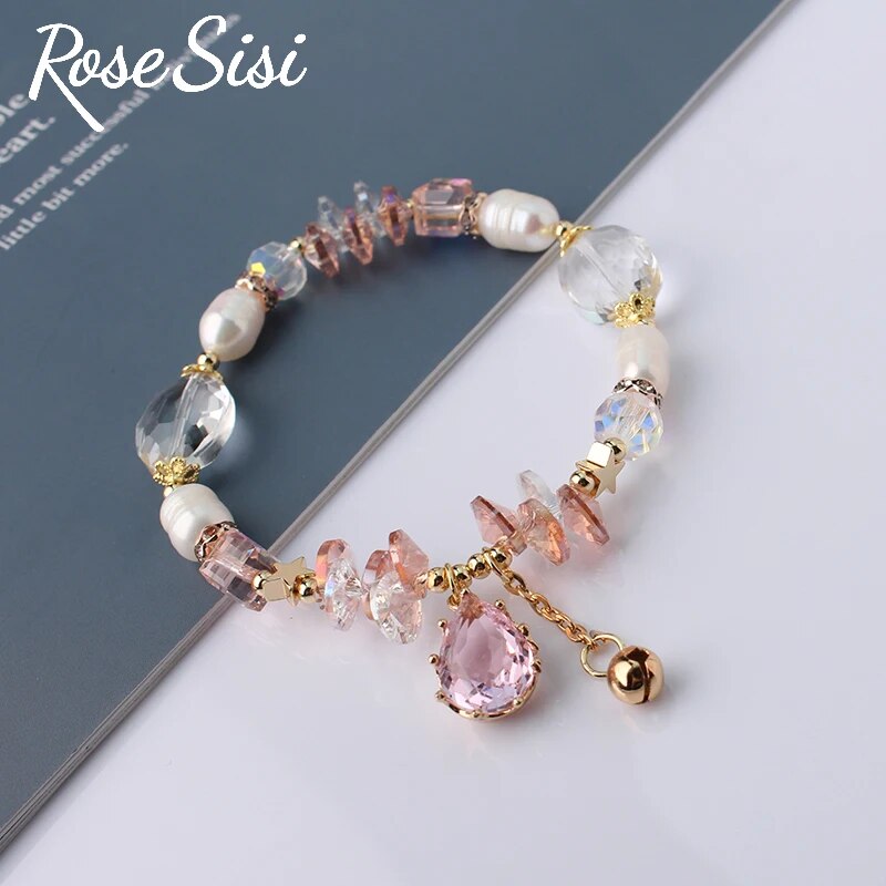 Rose sisi European and American style retro water drop pendant bracelet for women fresh water Pearl Crystal ladies bracelet