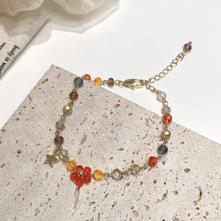 Korean New Handmade Beaded Colorful Crystal Flower Star Charms Bracelets For Women Fashion Jewelry Birthday Gifts
