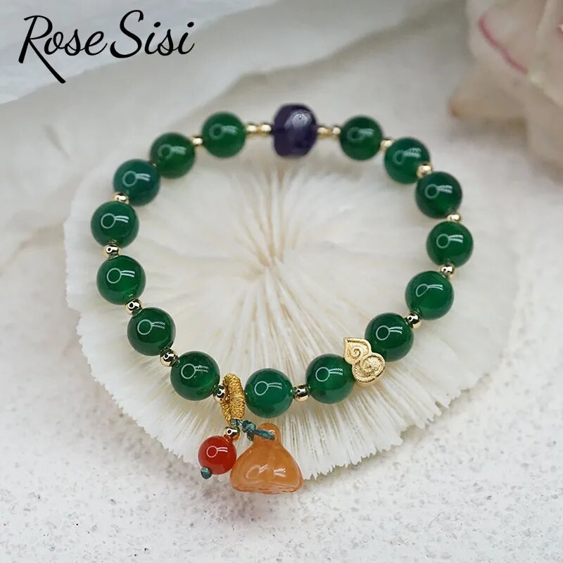 Rose sisi Chinese style retro agate bracelet for women natural stone bracelet transfer gourd pendant life lock jewelry for women