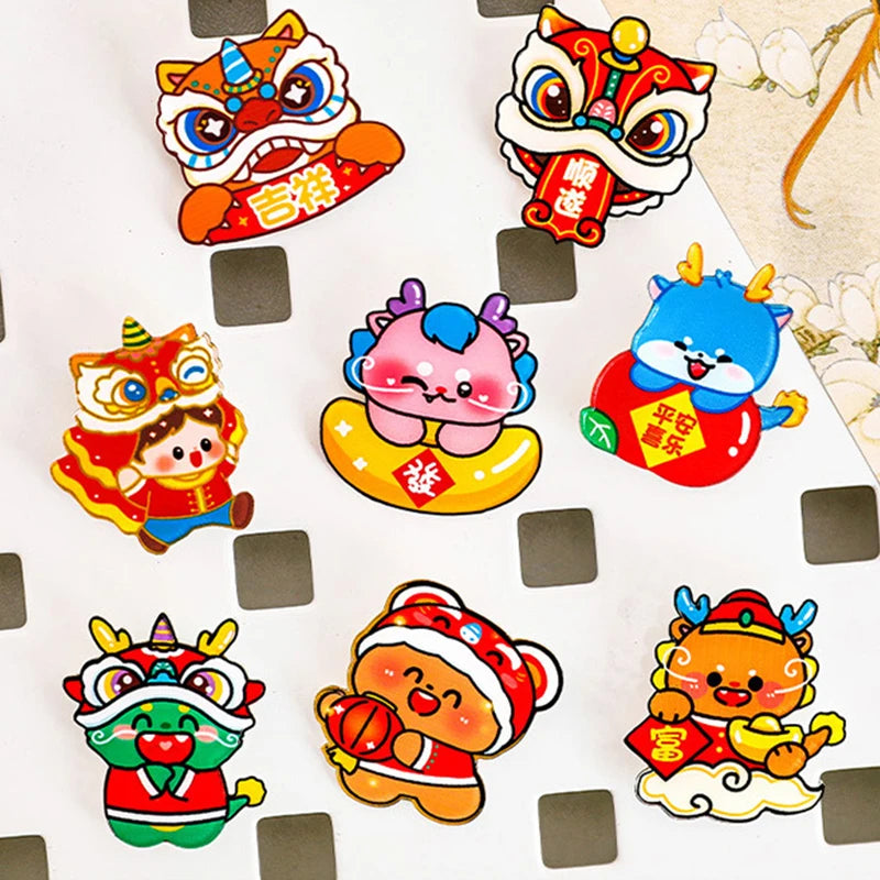 2024 Dragon Year Cartoon Cute Acrylic Brooch Kawaii Corsage Bag Badge Pin Clothing Jewelry Accessories Chinese New Year Gift