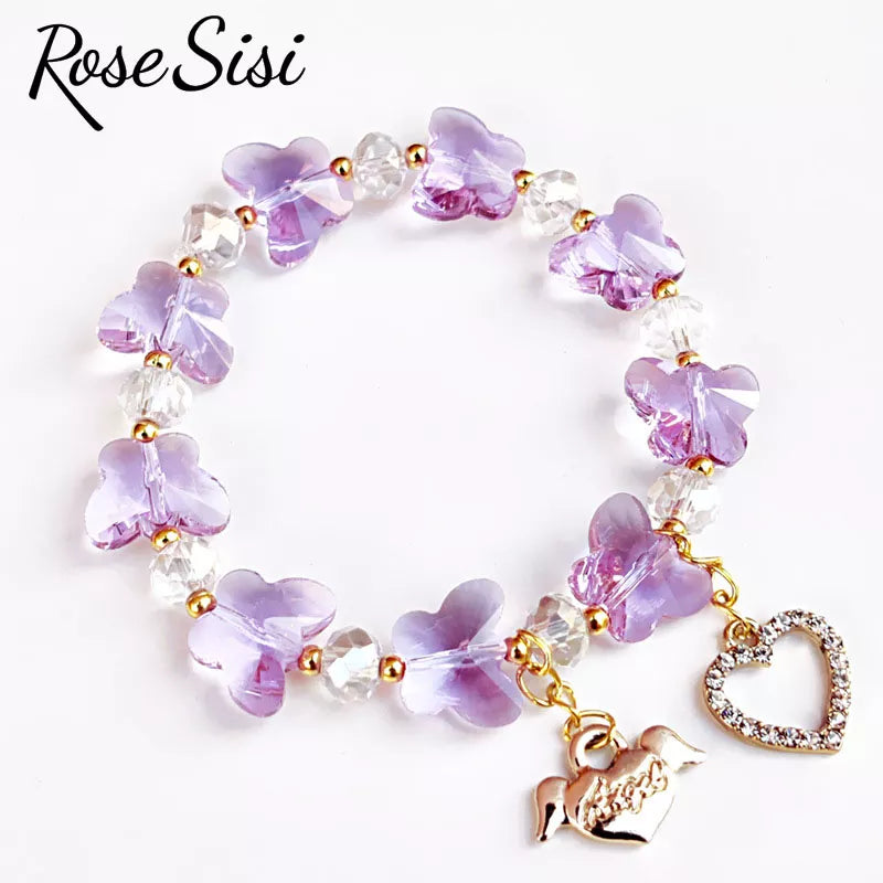 Rose sisi Korean style fresh and sweet girl butterfly violet bracelets crystal bracelet for women lover gift jewelry for women