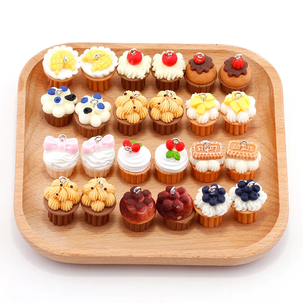 8pc 3D Fruits Cup Cake Food Resin Charms Cute Kawaii Pendant Charms for Earring Necklace Jewelry Making Accessories Diy Supplies