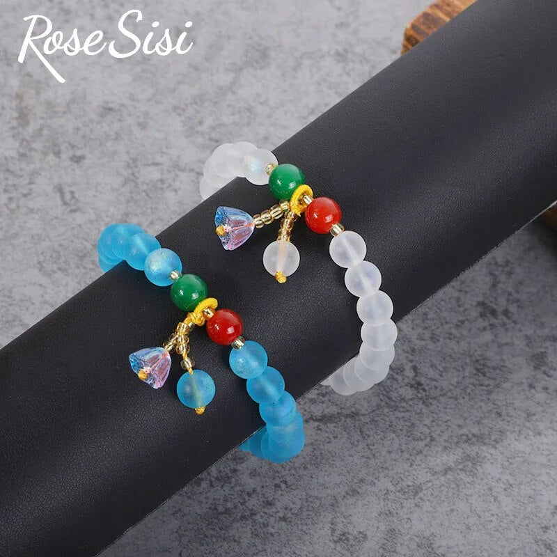 Rose sisi Chinese style classical bead bracelet for women amethyst glass bracelets round bead single circle elastic jewelry gift