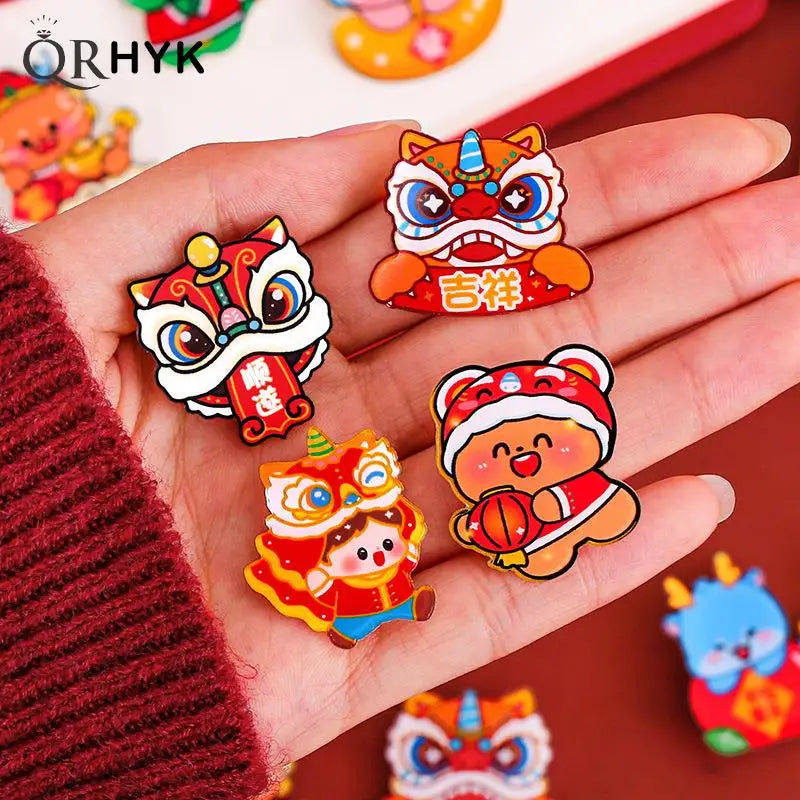2024 Dragon Year Cartoon Cute Acrylic Brooch Kawaii Corsage Bag Badge Pin Clothing Jewelry Accessories Chinese New Year Gift