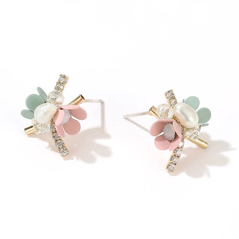 Romantic Multi-Element Sweet Flowers Gold Colour Earrings Accessories For 2023 New Korean Fashion Jewelry Party Womans Girls