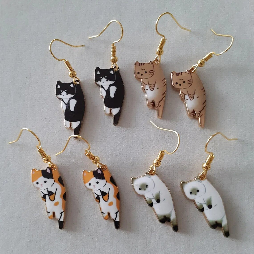 Dangling Cat Earrings Dangle Cat Earrings Kawaii Jewelry Kitsch Earrings Aesthetic Jewelry