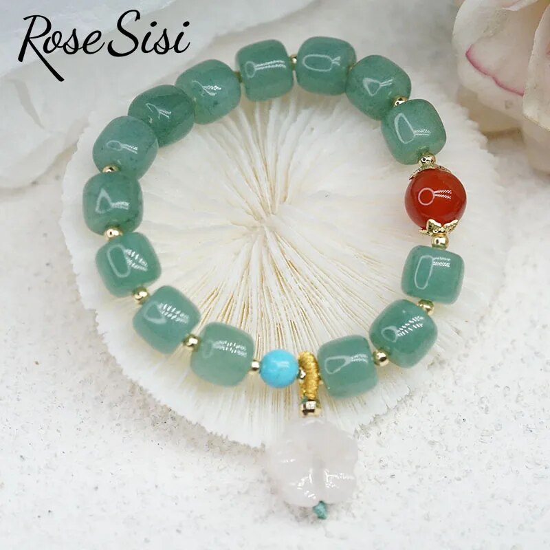 Rose sisi Chinese style retro agate bracelet for women natural stone bracelet transfer gourd pendant life lock jewelry for women