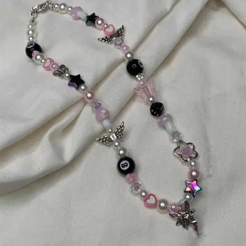 8 ball mushroom star heart fairy y2k beaded necklace funky cute kawaii boho gift aesthetic summer jewelry fashion 2022 woman