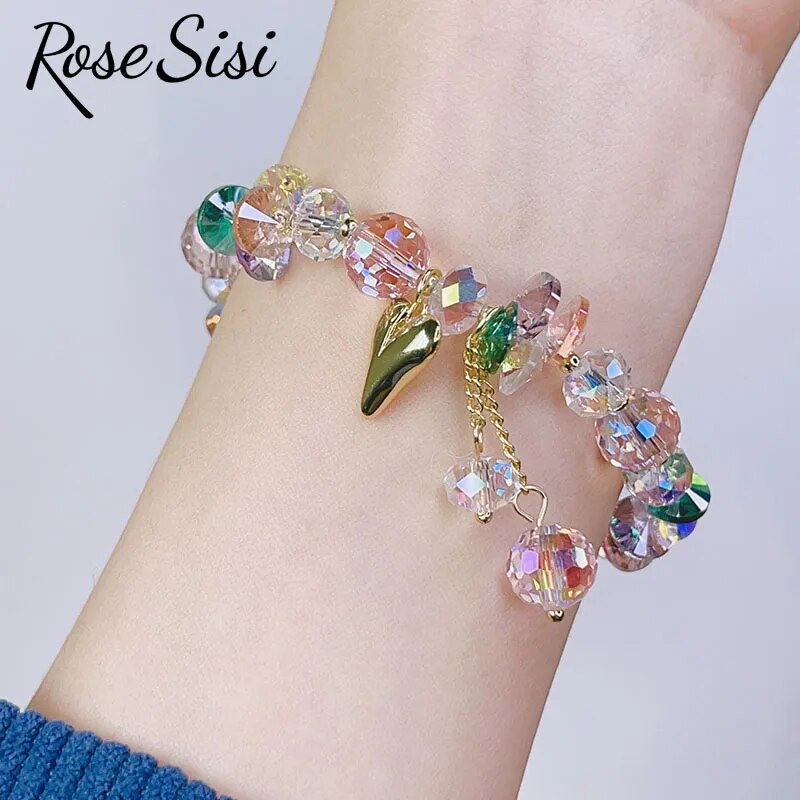 Rose sisi Korean spring and summer female love holiday wind Crystal bracelets purple magic color love metal pendant friends gift